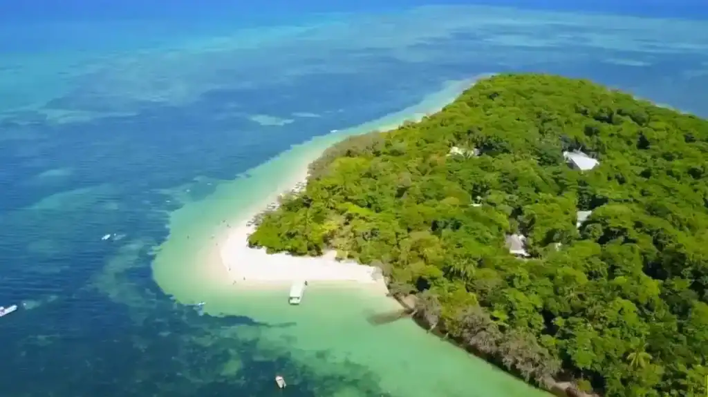 Island and remote best beaches Queensland – aerial view of pristine tropical island with turquoise water