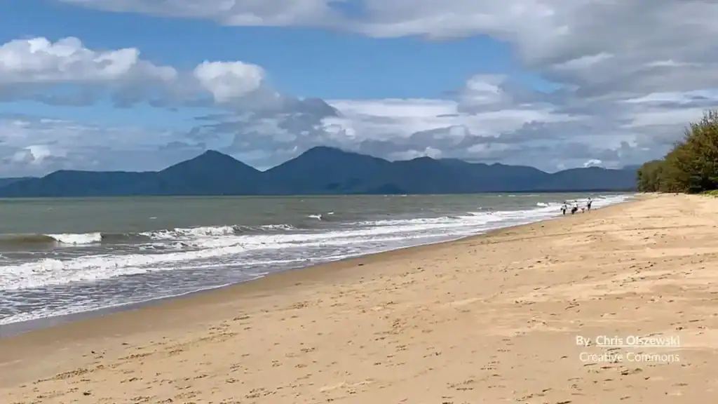 Yorkeys Knob Beach looking north with mountains and coastline