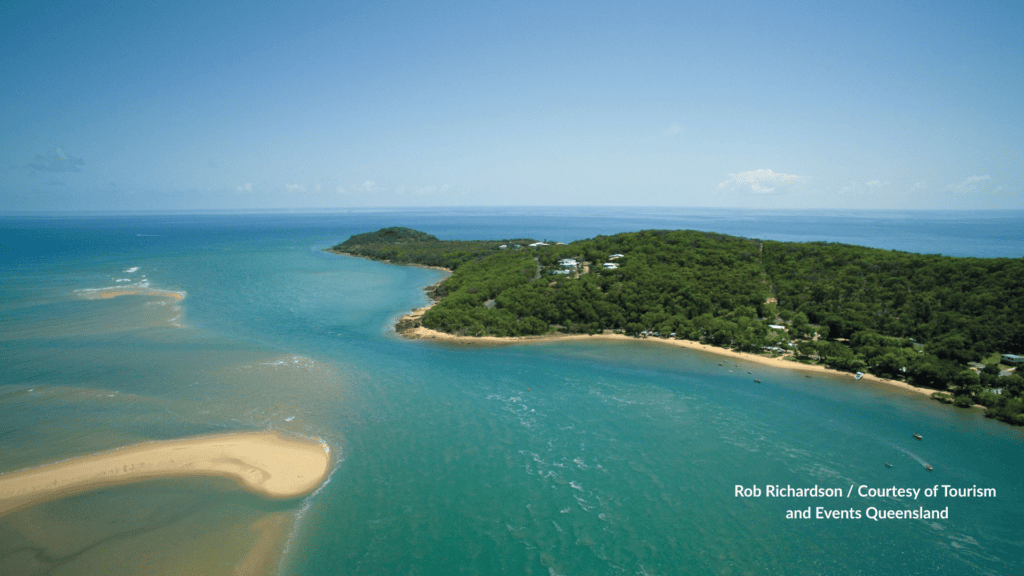 Aerial of 1770 Beach and the Town of 1770 headland in Queensland