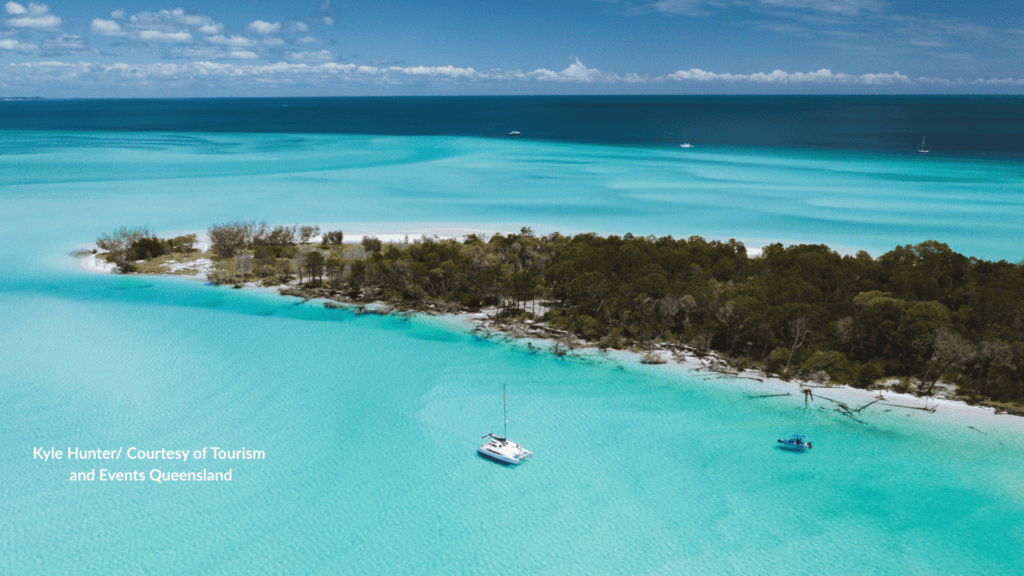 Aerial view of Wathumba Creek Beach on the western side of K'gari Queensland