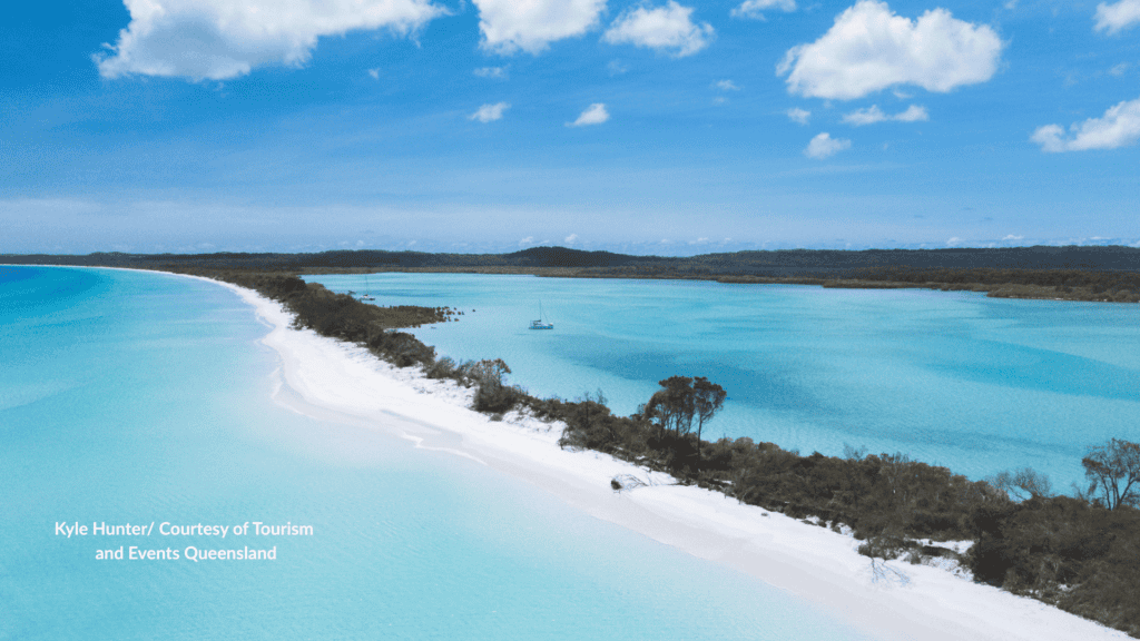 Yacht anchored at Wathumba Creek Beach on K'gari Queensland