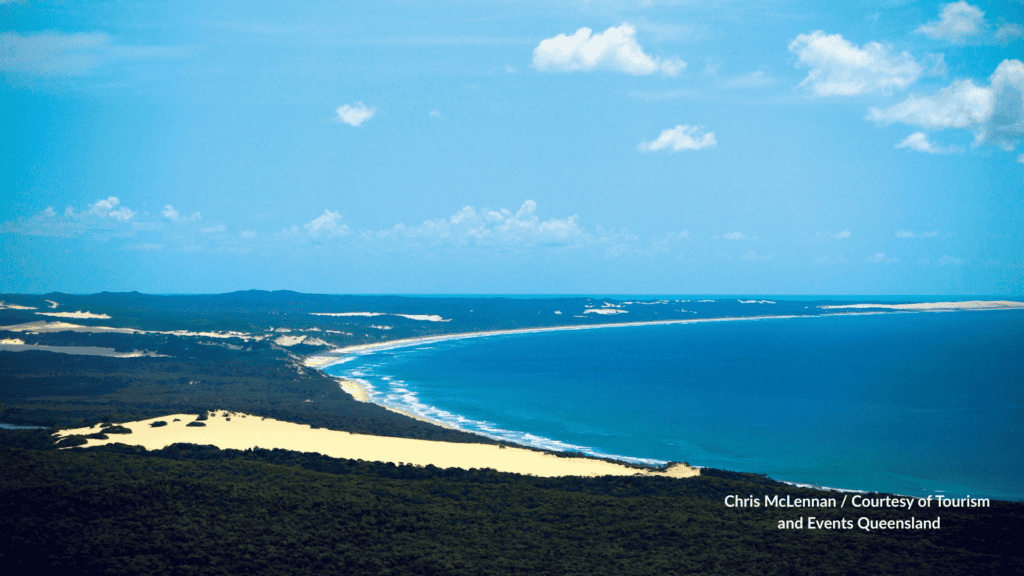 Aerial view of Orchid Beach on K'gari Queensland