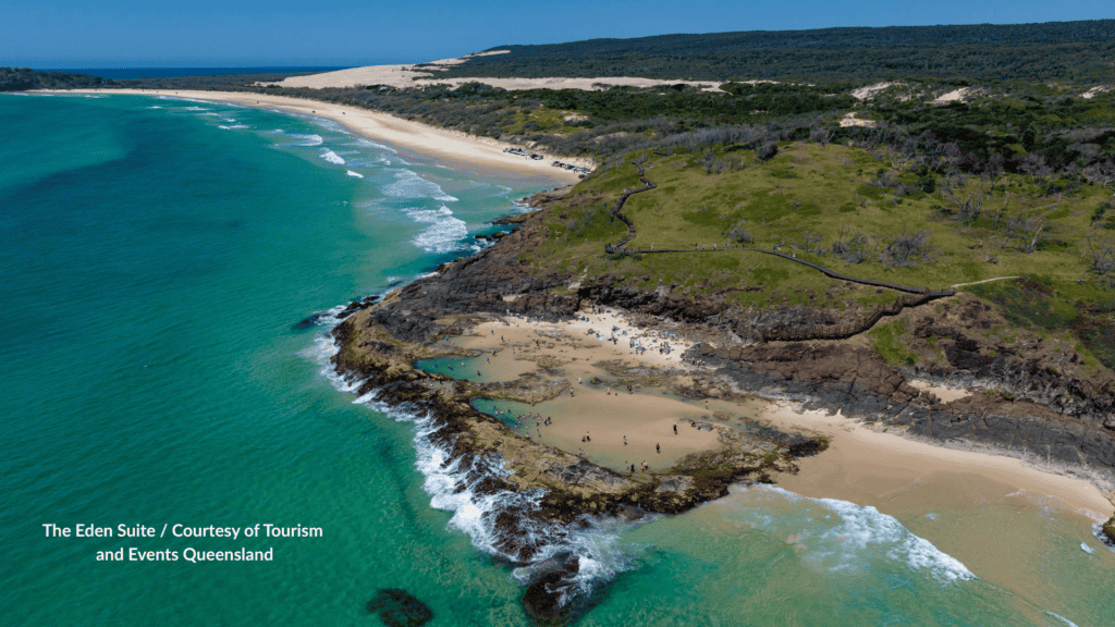 Aerial view of Champagne Pools on K'gari Queensland