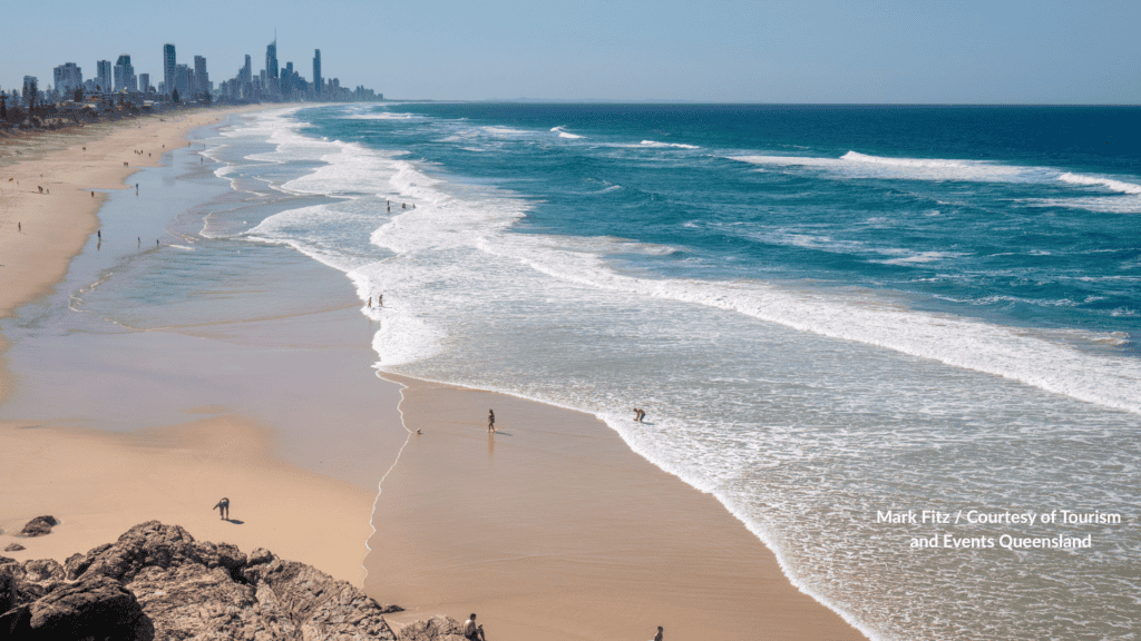 Looking north along Miami Beach Gold Coast Queensland toward the Surfers Paradise skyline