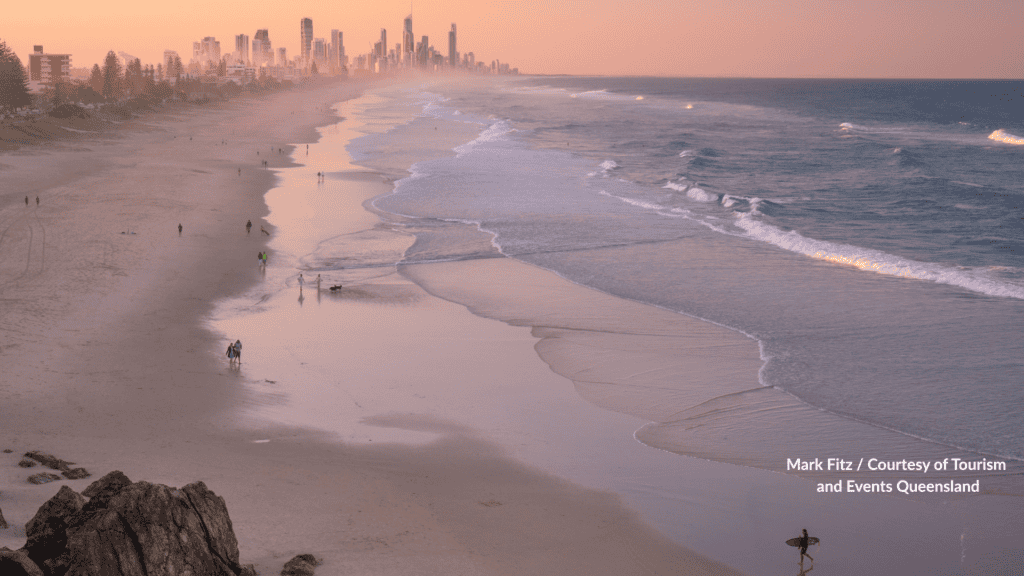 Sunset looking north along Miami Beach Gold Coast Queensland toward the Surfers Paradise skyline