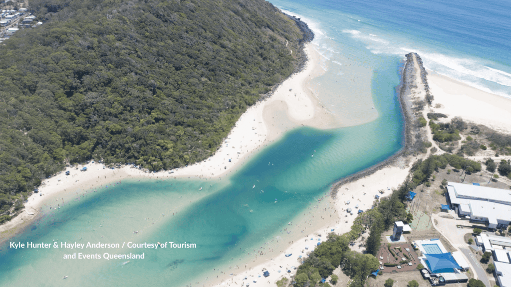 Aerial of Tallebudgera Creek Beach Gold Coast under Burleigh Head National Park Queensland