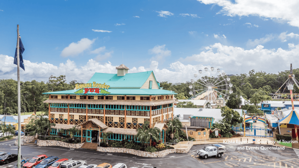The Banana Bender Pub and Ferris wheel at Aussie World theme park in Palmview on the Sunshine Coast Queensland