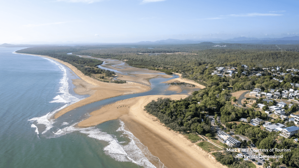 Aerial view of Tannum Sands Gladstone beach Millennium Esplanade and Tannum Sands parking