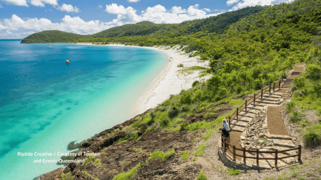 Lookout stairs above Chalkies Beach Haslewood Island Whitsundays Queensland