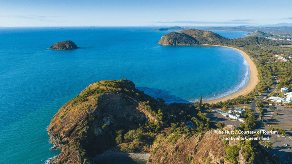 Aerial view of Kemp Beach and the headland near Yeppoon Queensland